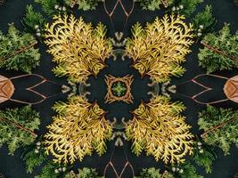 Black abstract kaleidoscope background with leaves ornament for christmas vibes pattern photo