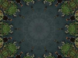 Black abstract kaleidoscope background with leaves ornament for christmas vibes pattern photo