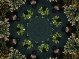 Black abstract kaleidoscope background with leaves ornament for christmas vibes pattern photo