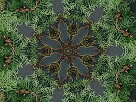 Black abstract kaleidoscope background with leaves ornament for christmas vibes pattern photo