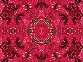 Red floral kaleidoscope background abstract unique and symmetric pattern for christmas vibes photo
