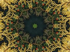 Black abstract kaleidoscope background with leaves ornament for christmas vibes pattern photo