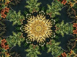 Black abstract kaleidoscope background with leaves ornament for christmas vibes pattern photo