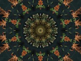 Black abstract kaleidoscope background with leaves ornament for christmas vibes pattern photo