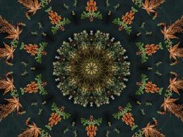 Black abstract kaleidoscope background with leaves ornament for christmas vibes pattern photo