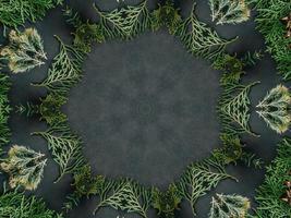 Black abstract kaleidoscope background with leaves ornament for christmas vibes pattern photo