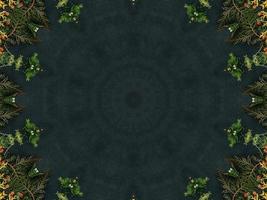 Black abstract kaleidoscope background with leaves ornament for christmas vibes pattern photo