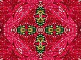 Red floral kaleidoscope background abstract unique and symmetric pattern for christmas vibes photo