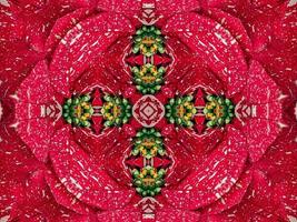 Red floral kaleidoscope background abstract unique and symmetric pattern for christmas vibes photo