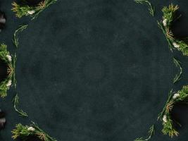 Black abstract kaleidoscope background with leaves ornament for christmas vibes pattern photo