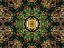 Black abstract kaleidoscope background with leaves ornament for christmas vibes pattern photo
