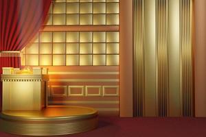 Gold base 3D kingdom realistic empty display podium for product placement scene presentation background photo