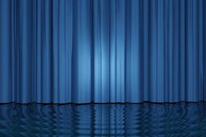Realistic curtain on water background 3D empty display podium for product placement scene presentation background photo