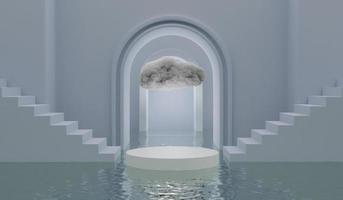 Product podium with staircase and cloud in mansion 3D render illustration photo