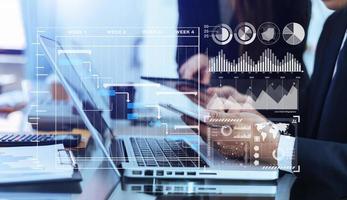 Project manager working and update tasks with milestones progress planning and Gantt chart scheduling diagram.business tram working at office photo