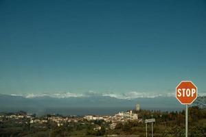 Langhe landscapes with Monviso in the background in the autumn season photo