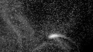 sfondo animazione di lentamente in movimento microparticelle nel il modulo di bene polvere nel movimento su un' nero sfondo video