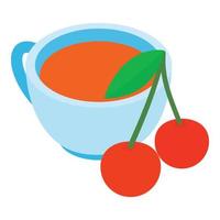 Fruit tea icon isometric vector. Ripe sweet juicy cherry and cup of fruit drink vector
