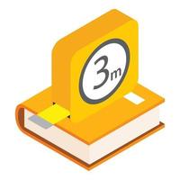 Engineering tool icon isometric vector. Yellow metal tape measure on closed book vector