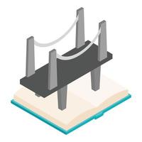 Engineering education icon isometric vector. Modern bridge model on open book vector