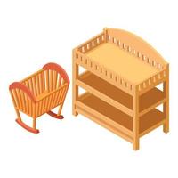 Baby furniture icon isometric vector. New wooden brown cradle and changing table vector