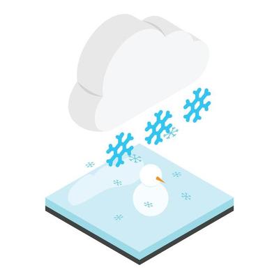 Snowfall icon isometric vector. Snowflake from cloud fall on snowman and ground