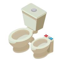 Plumbing icon isometric vector. New modern ceramic toilet bowl and bidet icon vector