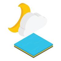 Cloudy night icon isometric vector. Moon behind cloud above water surface icon vector