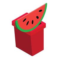 Organic waste icon isometric vector. Slice of ripe red watermelon in trash can vector