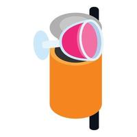 Glass waste icon isometric vector. Wine glass with pink liquid in trash can icon vector