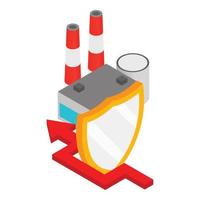 Industrial hazard icon isometric vector. Factory behind shield arrow bypassing vector