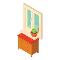 Home furniture icon isometric vector. Classic dresser with drawer under window vector