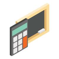 School symbol icon isometric vector. Chalkboard with piece chalk and calculator vector