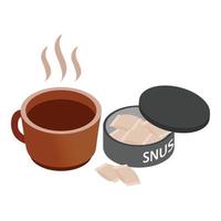 icono de snus sueco vector isométrico. producto de tabaco sin humo y icono de bebida caliente