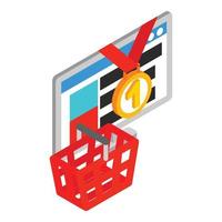 Product evaluation icon isometric vector. Number one medal and shopping basket vector