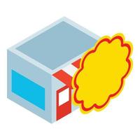 Offline shopping icon isometric vector. One storey shop building and blank label vector