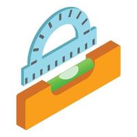 Measuring tool icon isometric vector. Protractor and yellow building level icon vector