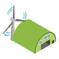 Ecological infrastructure icon isometric vector. Wind turbine near hangar icon vector