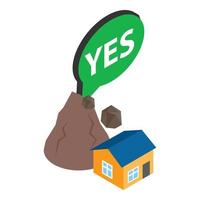 Landslide icon isometric vector. Stone falling from mountain on dwelling house vector