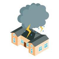 icono de tormenta vector isométrico. lluvia de nubes tormentosas y relámpagos sobre la casa