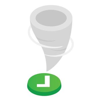 icono de tornado vector isométrico. icono de botón verde y torbellino fuerte