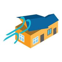 Strong wind icon isometric vector. High wind blows roof of residential building vector