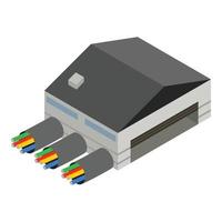 Electric technology icon isometric vector. Large garage colored electric cabel vector