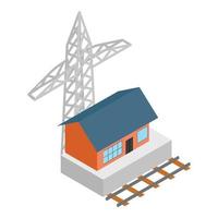 Industry infrastructure icon isometric vector. Power line pylon railway station vector