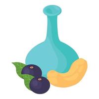 Superfood icon isometric vector. Decanter fresh juicy acai berry and cashew nut