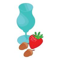 Still life icon isometric vector. Stemmed glass red strawberry and brown acorn vector