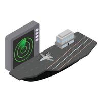 Aircraft carrier icon isometric vector. Military ship with fighter aircraft icon vector