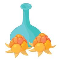 Cloudberry drink icon isometric vector. Empty decanter and juicy cloudberry icon vector