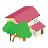 Apartment house icon isometric vector. Modern two storey building and green tree vector