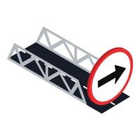 Right turn icon isometric vector. Road bridge and direction road sign vector